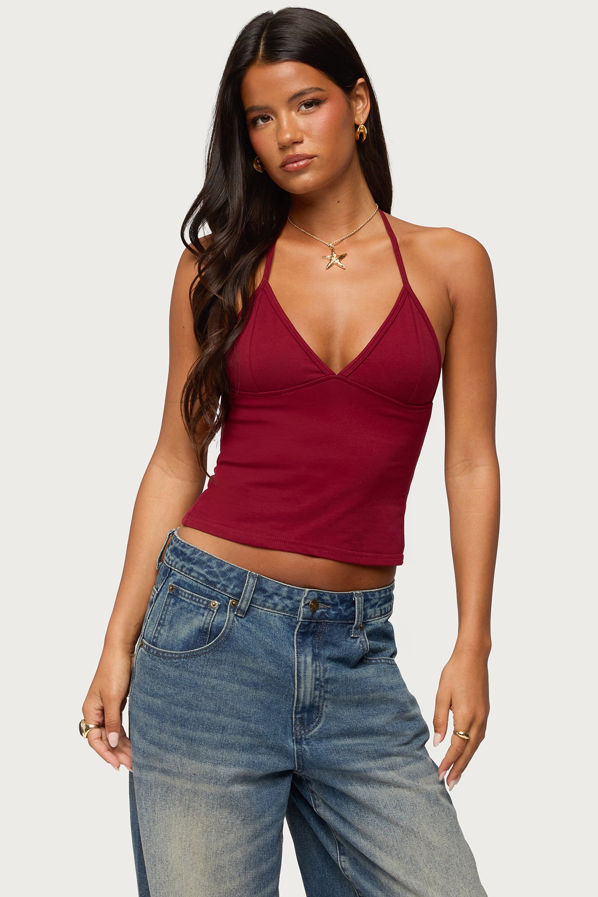 Noriah V Neck Halter Top – edikted