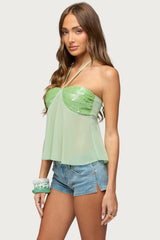 Kitty Sequin Chiffon Halter Top