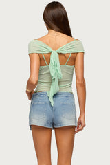 Shoulder Tie Lacey Sheer Mesh Top