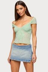 Shoulder Tie Lacey Sheer Mesh Top