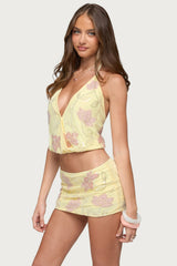 Mena Beaded Floral Backless Top