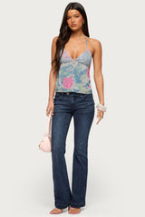 Bloomey Printed Backless Halter Top