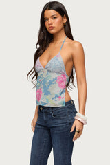 Bloomey Printed Backless Halter Top