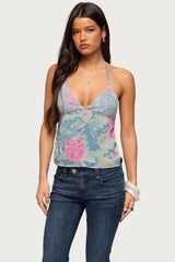 Bloomey Printed Backless Halter Top