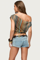 Taniya Off Shoulder Zigzag Knit Top