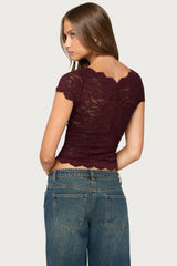 Elza Scalloped Sheer Lace Top
