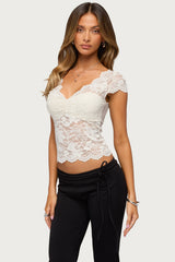 Elza Scalloped Sheer Lace Top