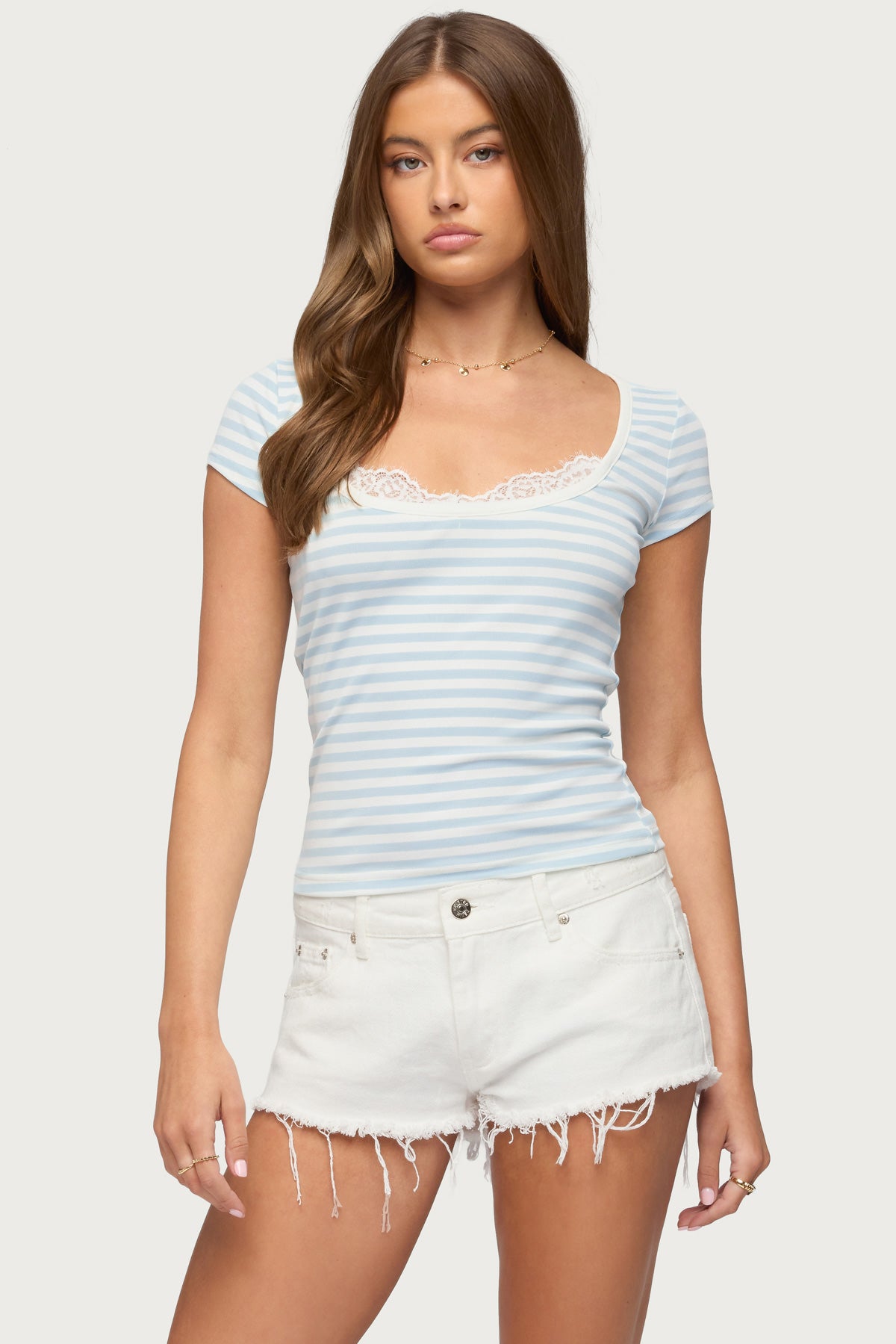 Layered Lacey Striped T Shirt