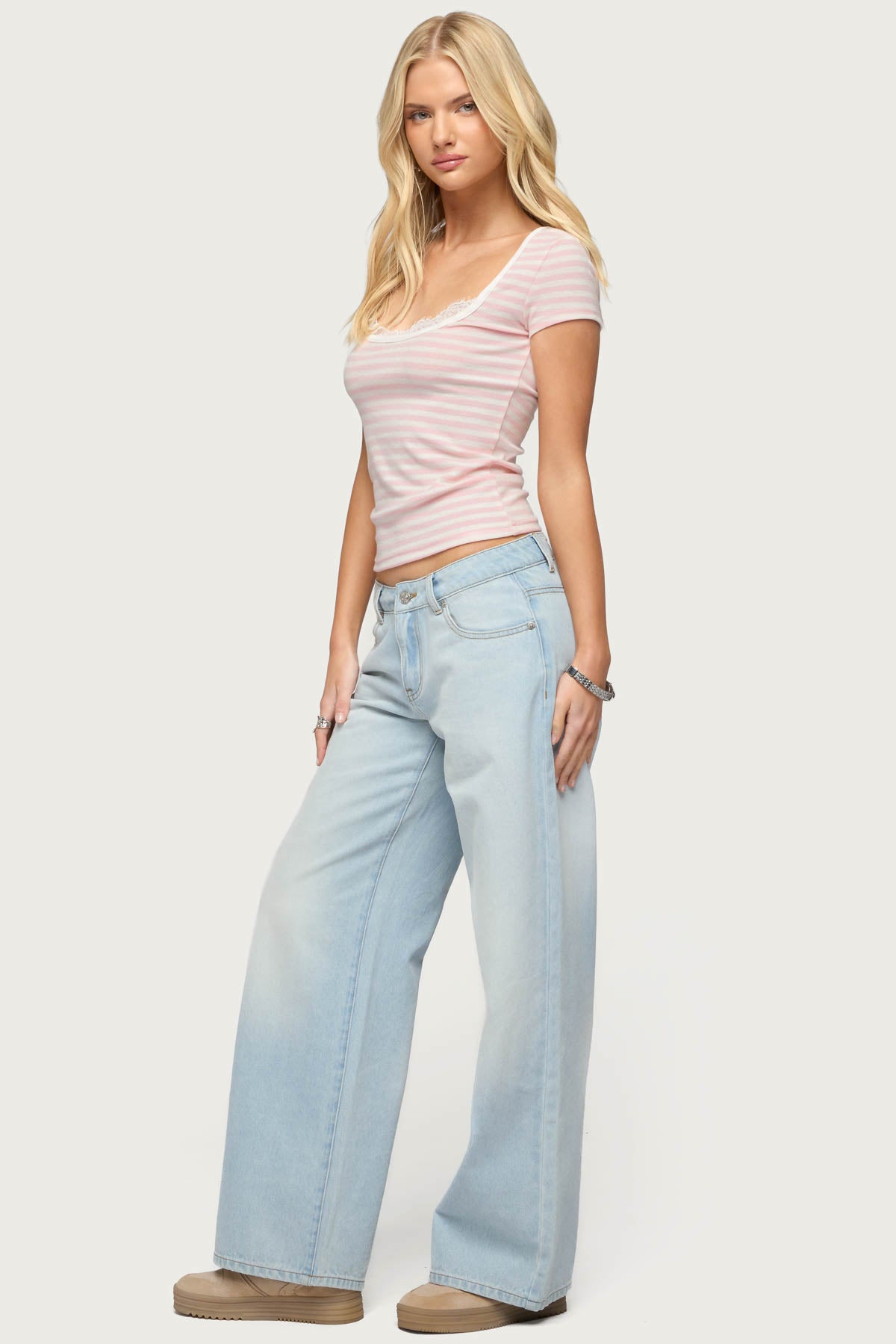 Layered Lacey Striped T Shirt