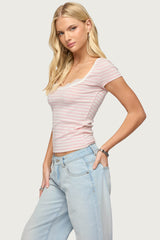 Layered Lacey Striped T Shirt
