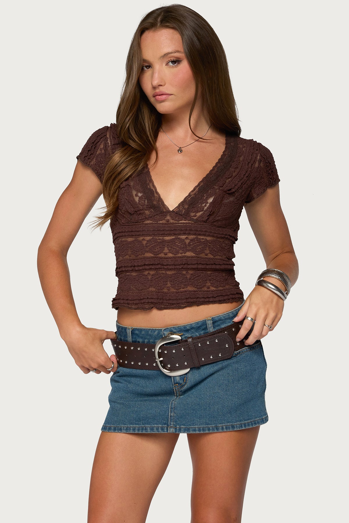 Avalee Sheer Lace V Neck Top