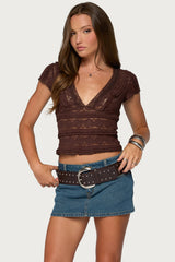 Avalee Sheer Lace V Neck Top