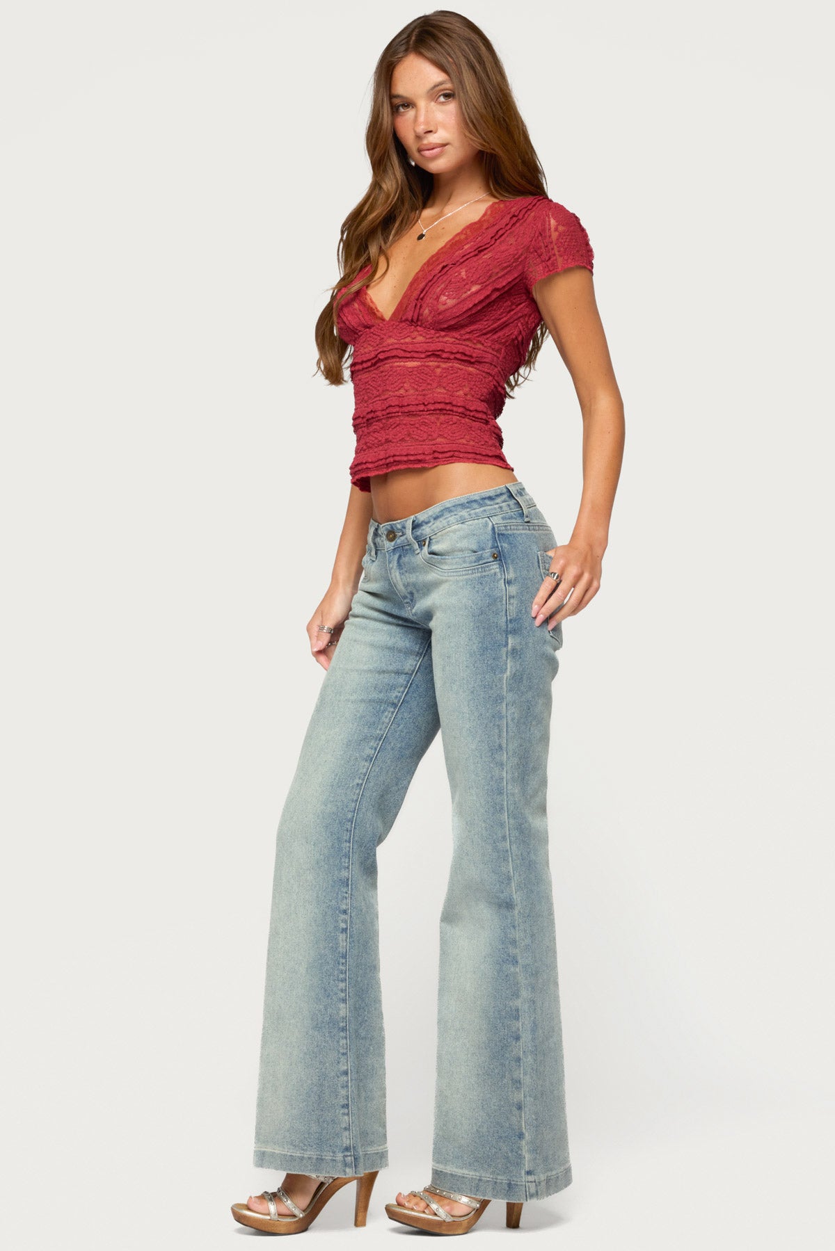 Avalee Sheer Lace V Neck Top
