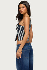 Button Striped One Shoulder Top