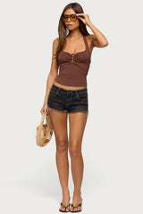 Lavan Gathered Bead Halter Top