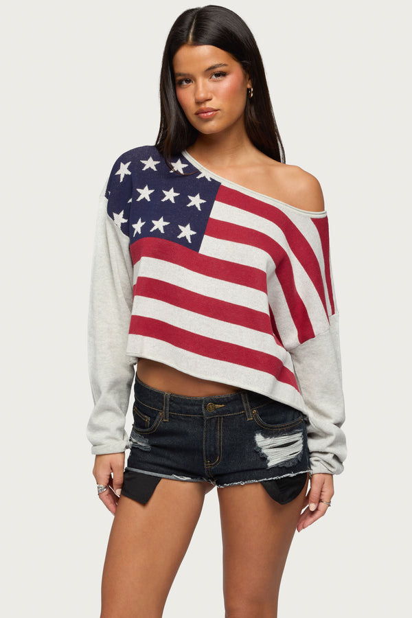 USA Off Shoulder Sweater