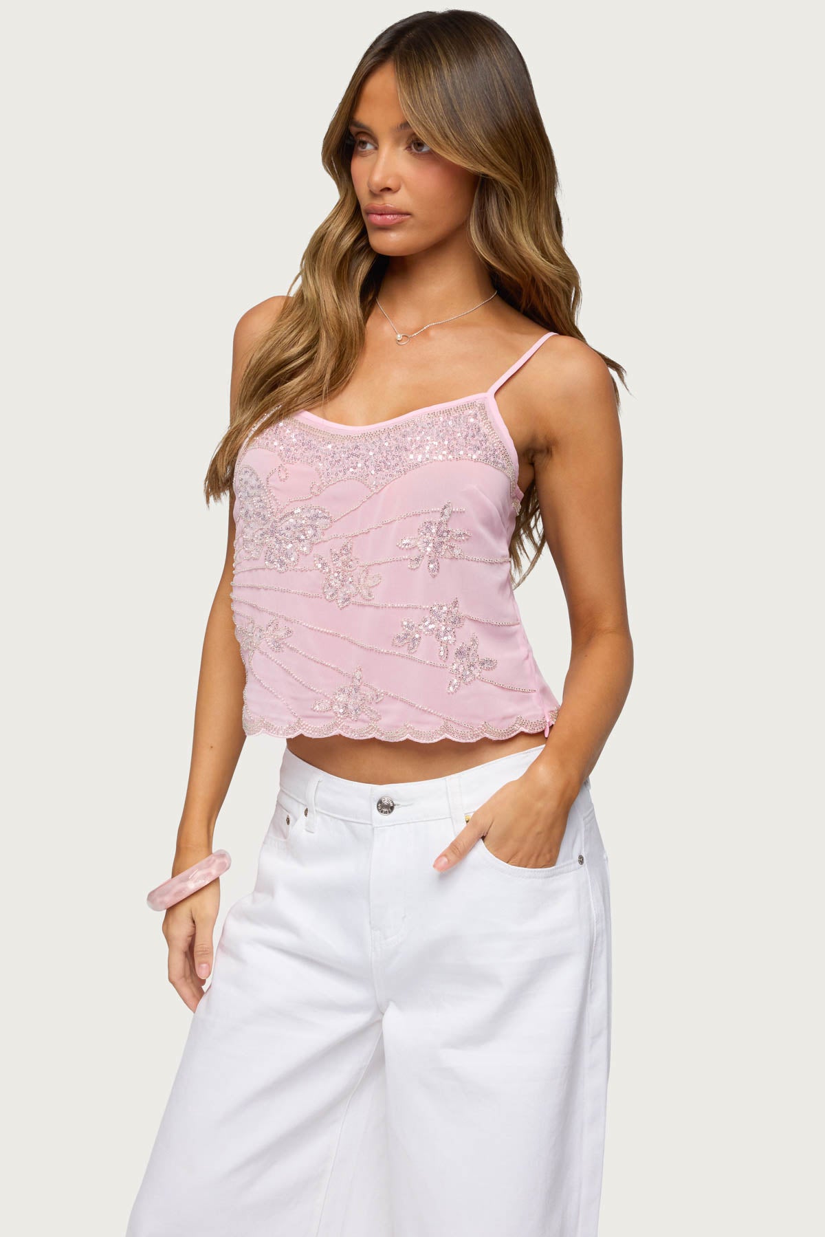 Bead & Sequin Chiffon Tank Top