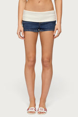Contrast Foldover Denim Micro Shorts