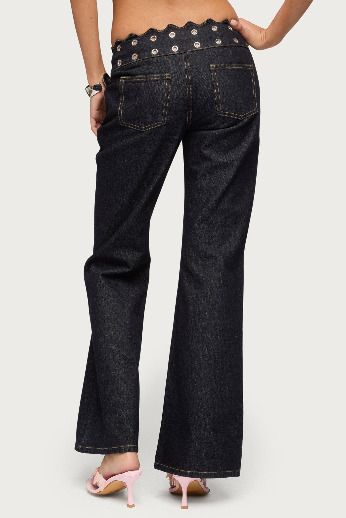 Scalloped Grommet Low Rise Bootcut Jeans