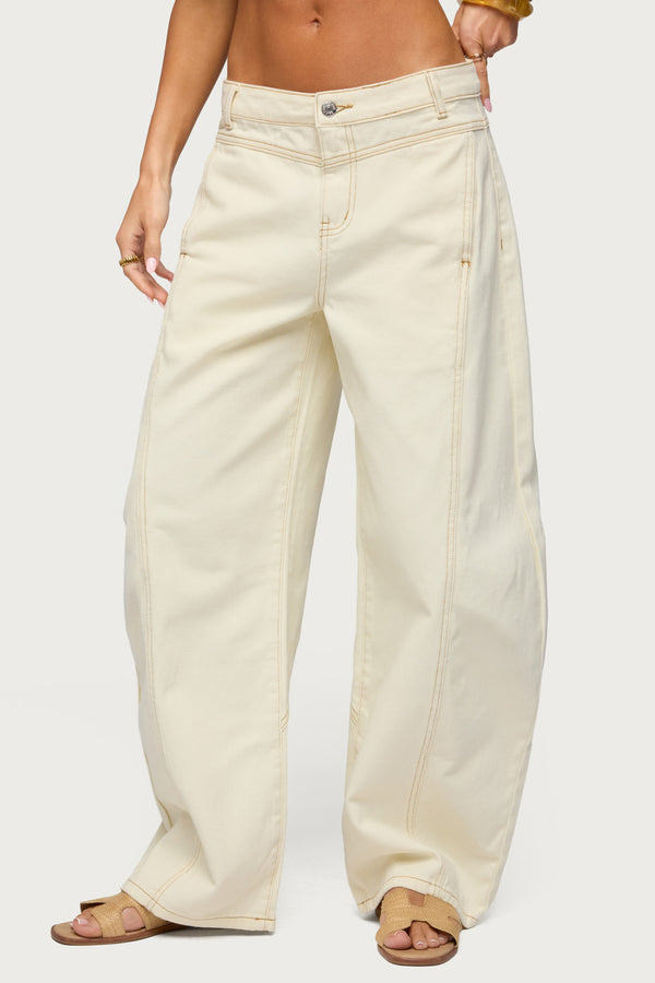 Gili Contrast Stitch Low Rise Barrel Jeans