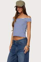 French Terry Striped Off Shoulder Top