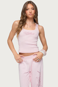 Edikted Studio Rhinestone Ribbed Tank Top