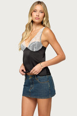 Vikkey Lacey Satin Effect Tank Top