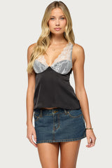 Vikkey Lacey Satin Effect Tank Top