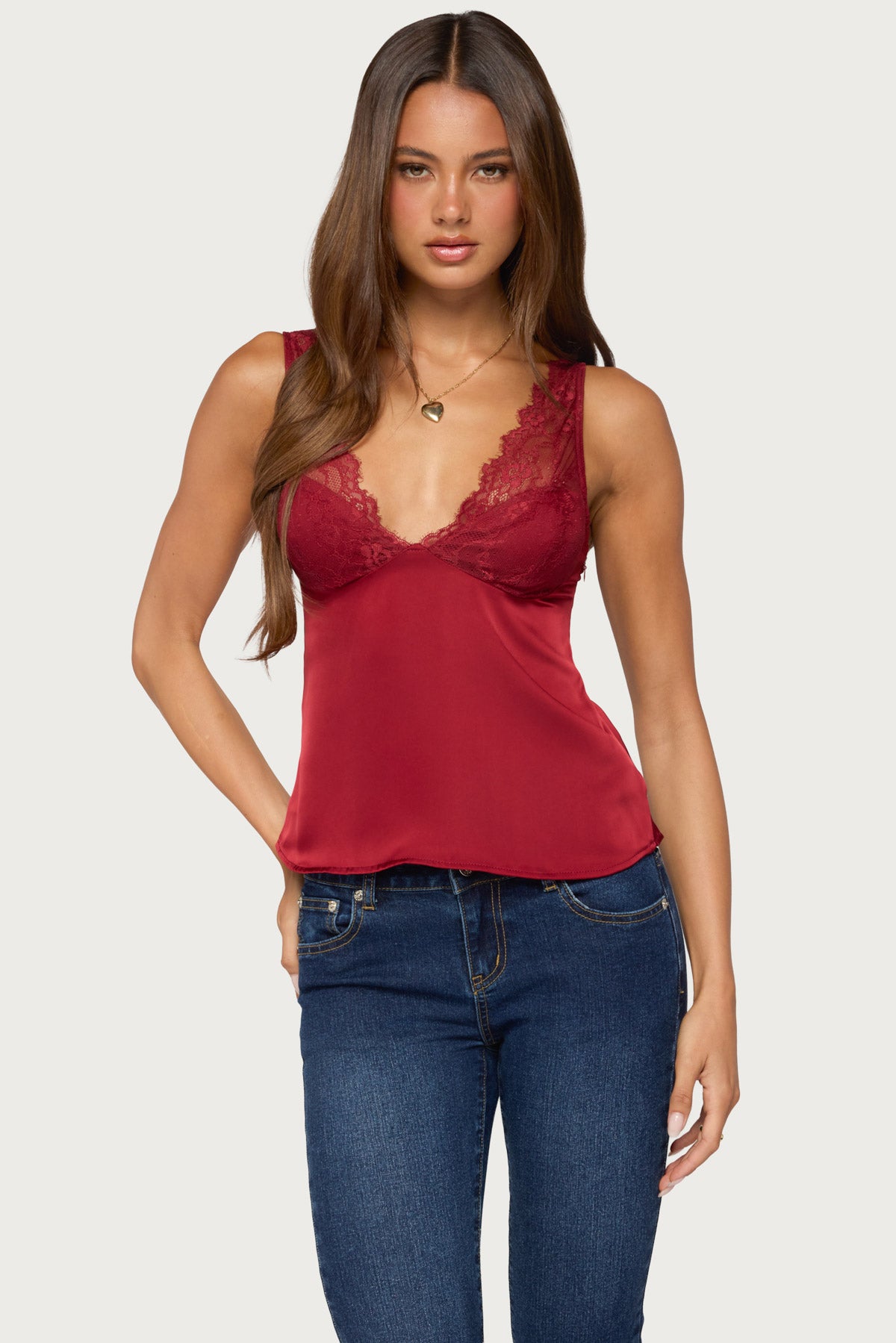 Vikkey Lacey Satin Effect Tank Top