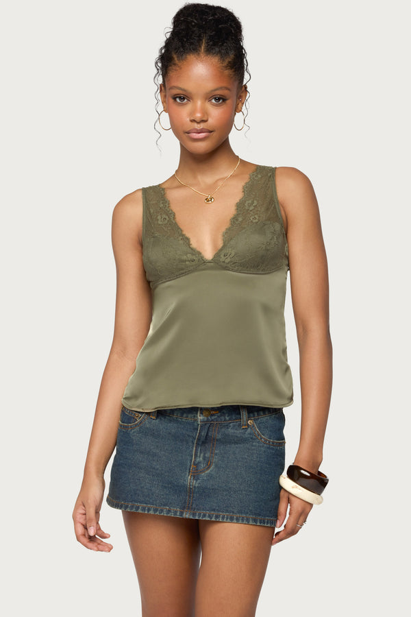 Vikkey Lacey Satin Effect Tank Top