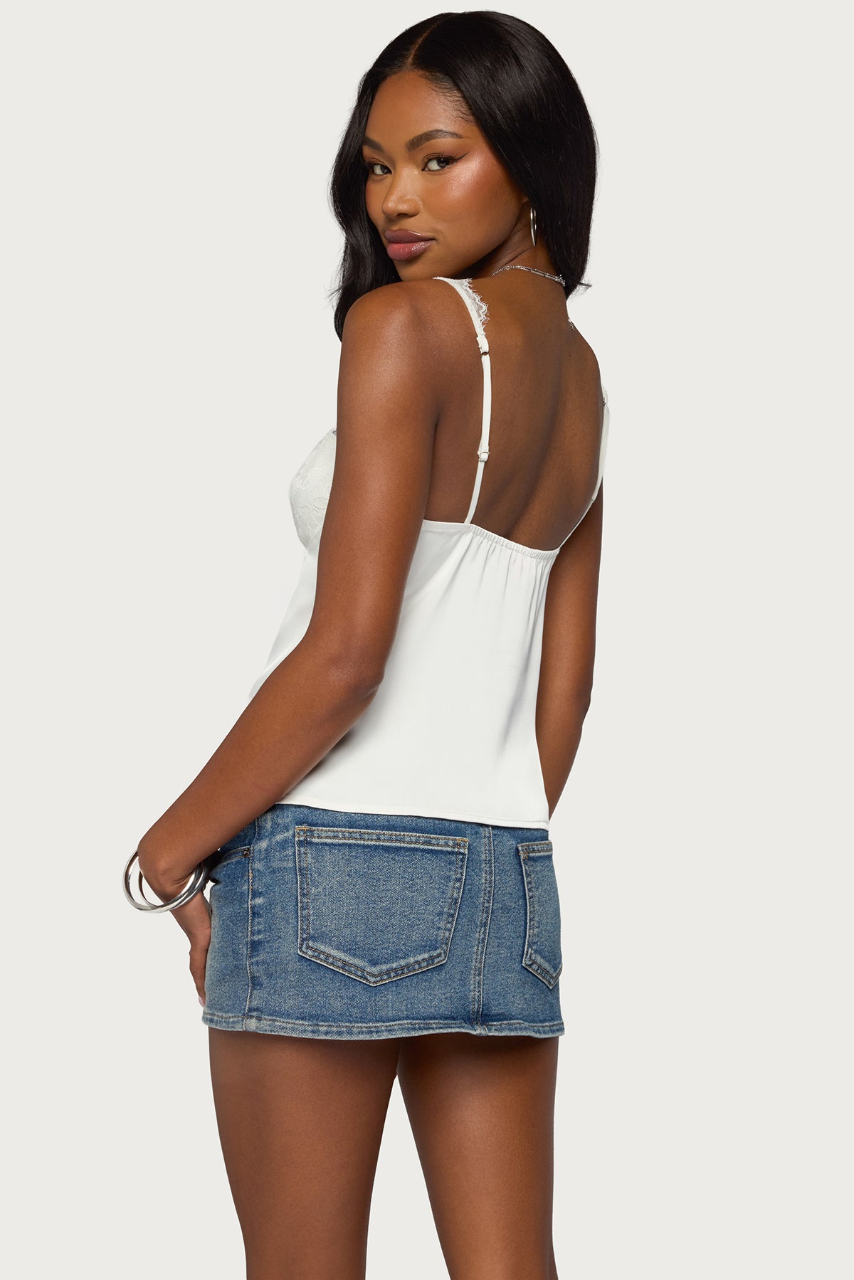Vikkey Lacey Satin Effect Tank Top