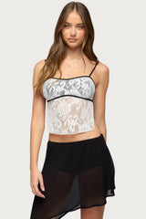 Solara Contrast Backless Sheer Crochet Top