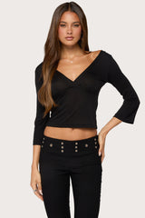 Mar V Neck Three-Quarter Sleeve Top