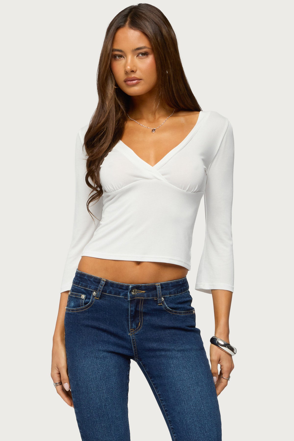 Mar V Neck Three-Quarter Sleeve Top