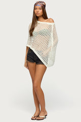 Cloe Off Shoulder Crochet Poncho