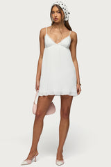 Lacey Pleated Chiffon Mini Dress