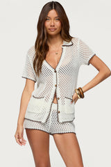 Rocca Contrast Button Up Crochet Top