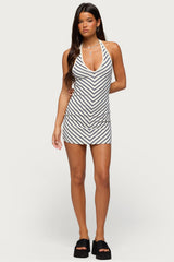 Joan Striped Halter Neck Mini Dress