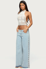 Backless Crochet High Neck Halter Top