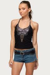 Butterfly Bead & Sequin Halter Top