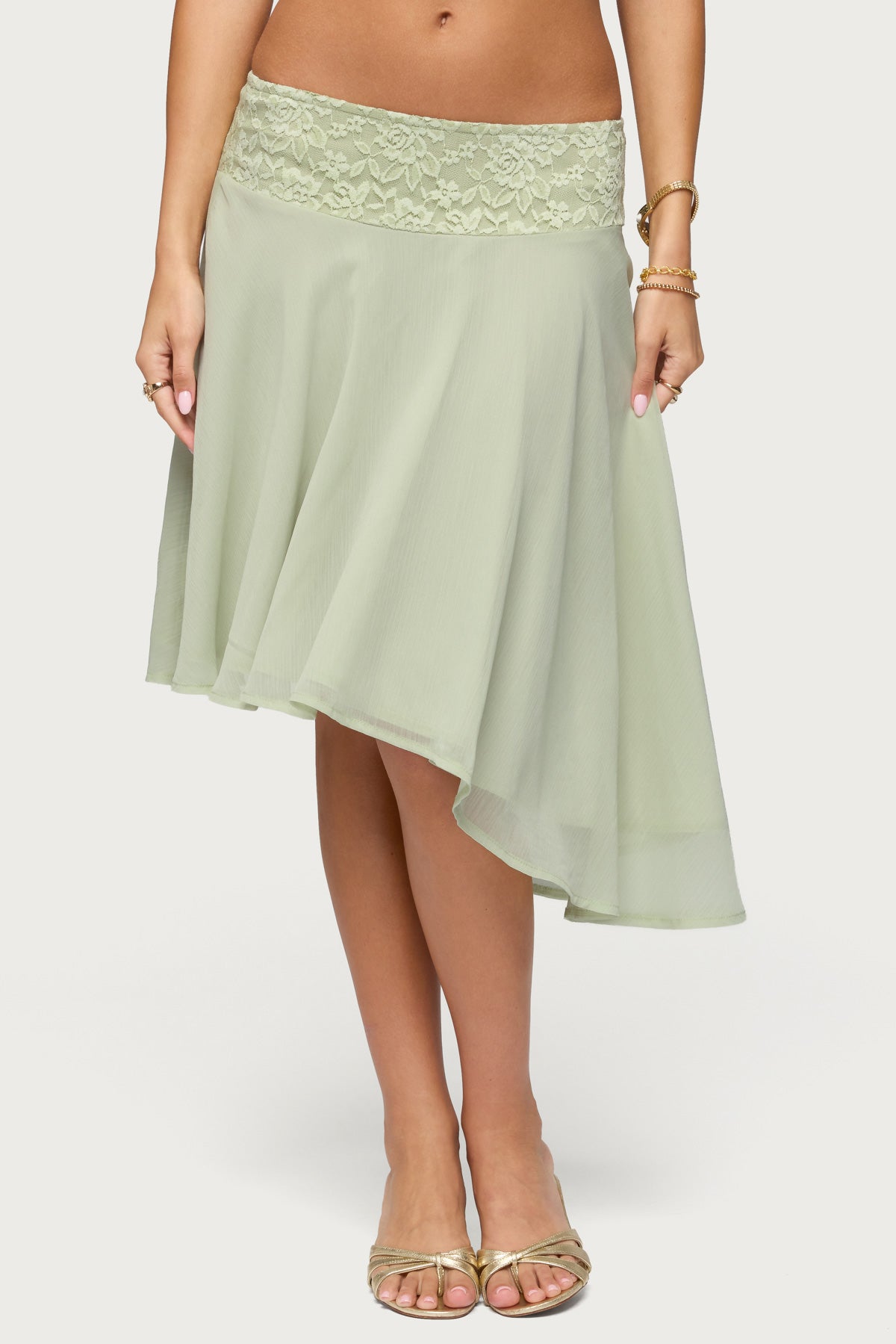 【1〜2日以内発送】idem cotton lace vintage skirt Evia Lacey Asymmetric Midi Skirt – edikted