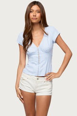 Yulena Hook & Eye Striped Top