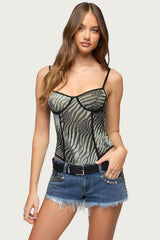 Minerva Zebra Cupped Mesh Bodysuit