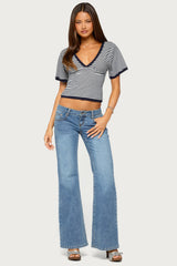 Primrosa Striped V Neck Flutter Top