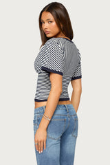 Primrosa Striped V Neck Flutter Top