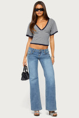 Primrosa Striped V Neck Flutter Top