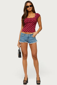 Roy Ruffle Lace Denim Micro Shorts