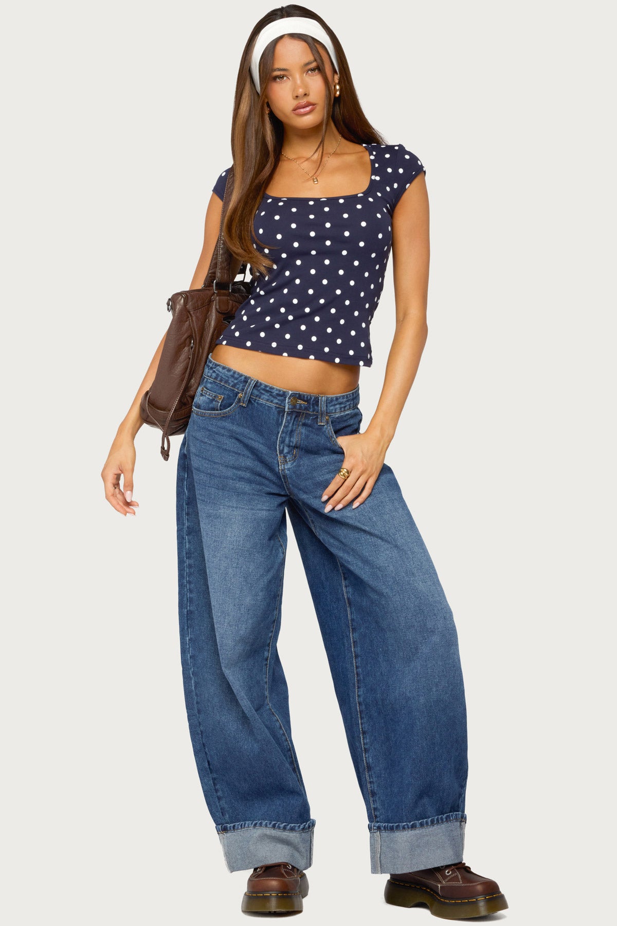 Mookie Square Neck Polka Dot Top