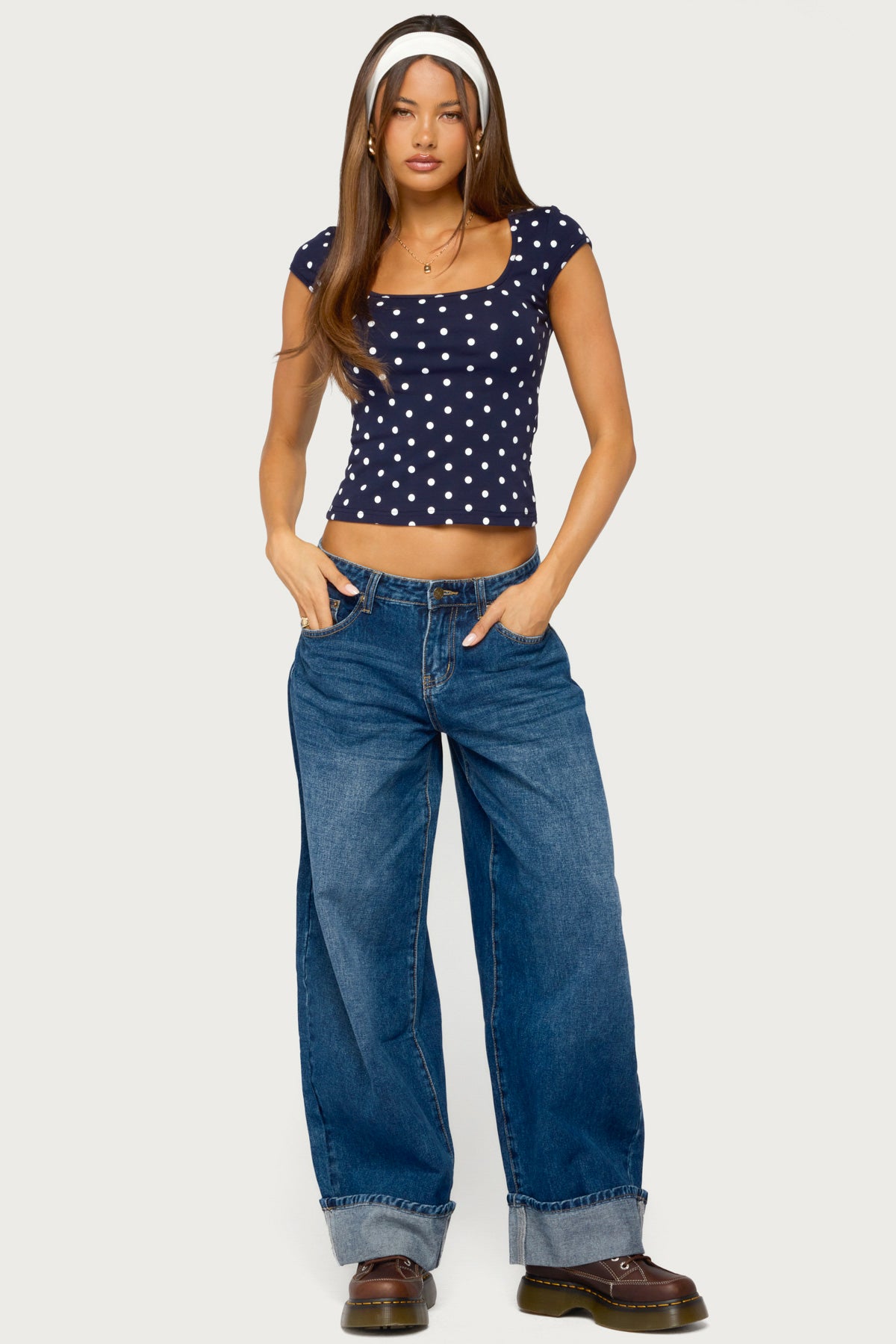 Mookie Square Neck Polka Dot Top