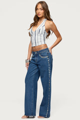 Sofey Striped Denim Halter Top